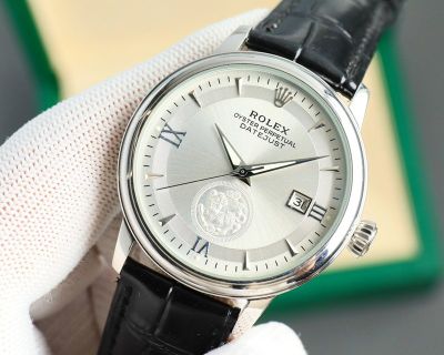 Rolex Datejust 8215 Movement 40mm 316L Steel Italian Leather Strap Silver/Rose Gold Bezel Watch